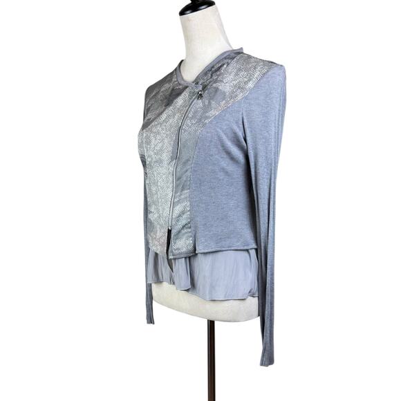 Lola & Sophie Gray Reptile Snake Print Asymmetrical Zip Long Sleeve Twofer Top - Picture 2 of 12